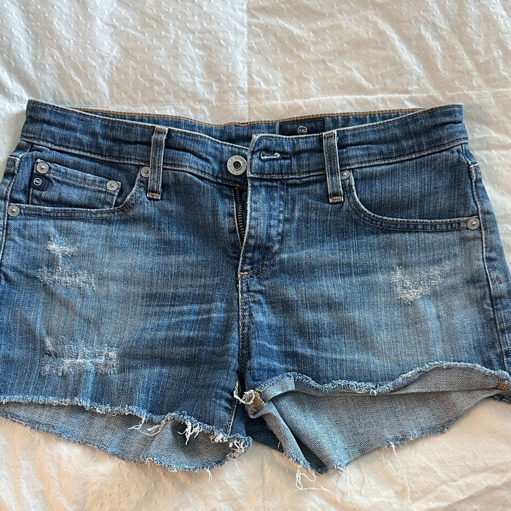 AG Adriano Goldschmied Distressed Blue Jean Shorts